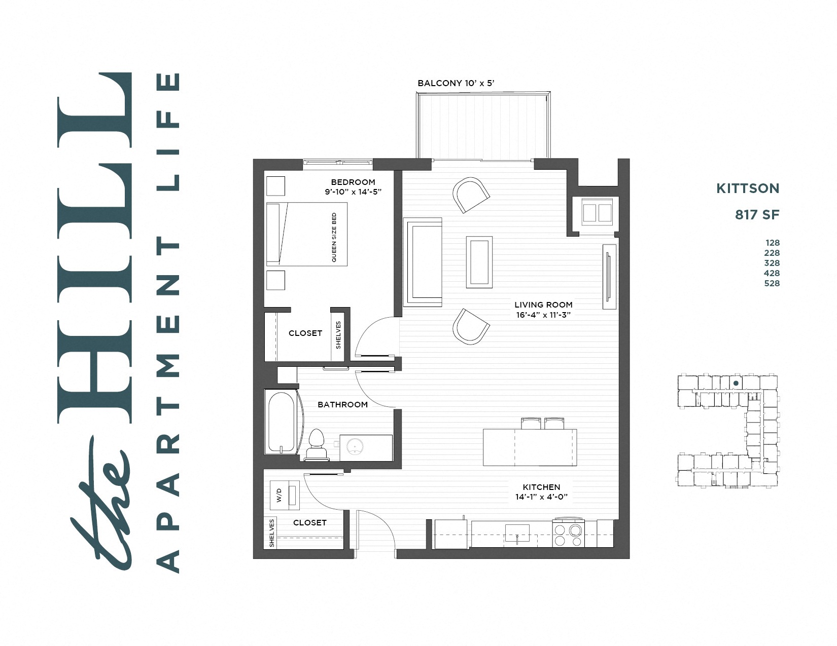 1 bedroom floor plan at The Hill Apartments in st paul mn